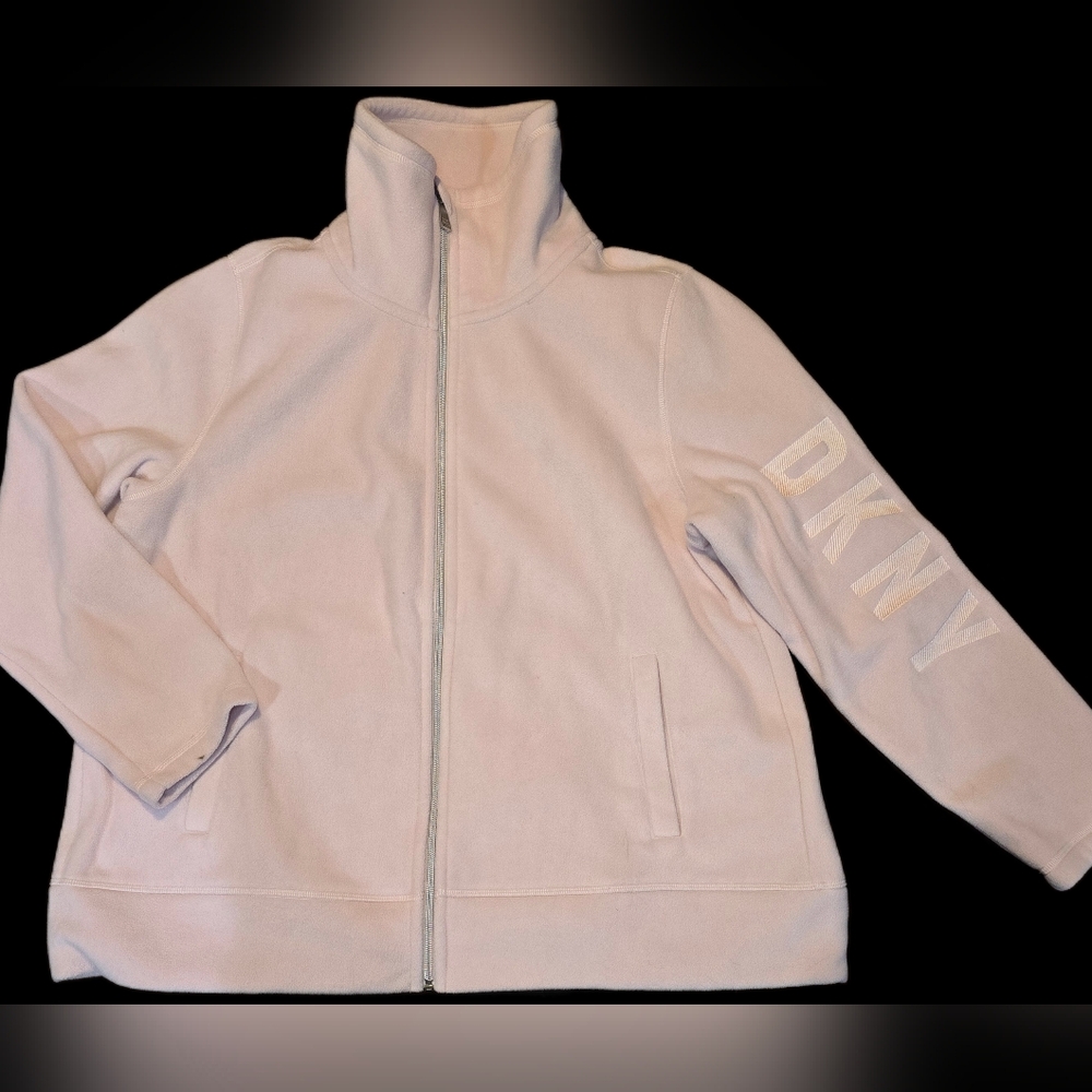 DKNY Sport Women's Plus 1x Pink Fleece  Full Zip winter Jacket